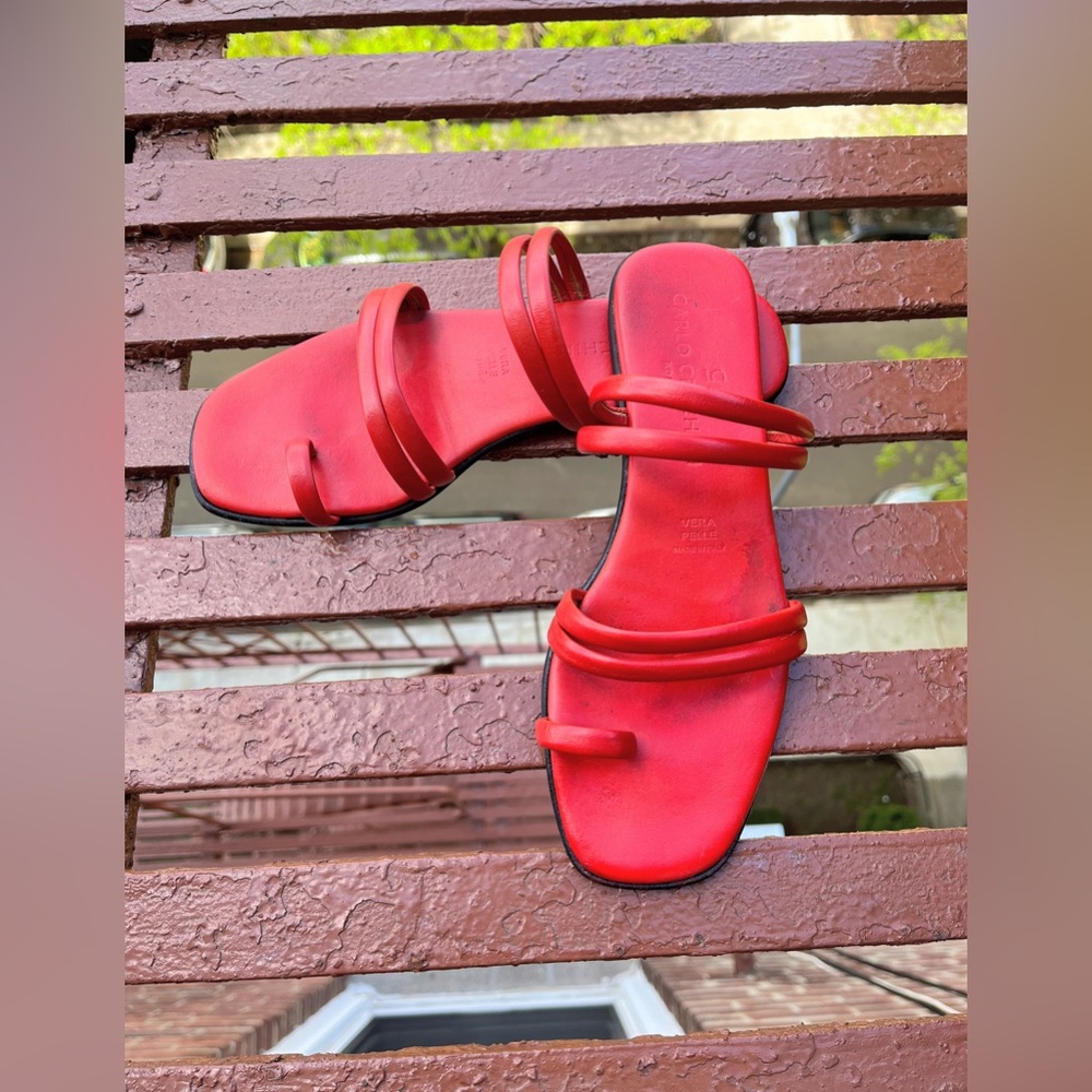 Carlo Cecchini butter-soft Italian leather slides from Rome in ripe tomato